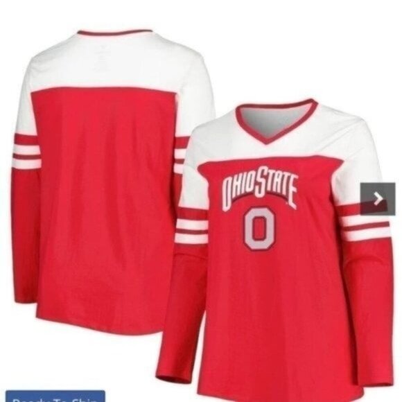 Profile Tops - NWT Profile Varsity Ohio State Buckeyes Long Sleeve Stripe V-Neck T-Shirt 2X